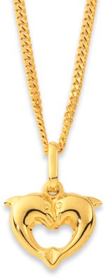 9ct Double Dolphin Heart Pendant
