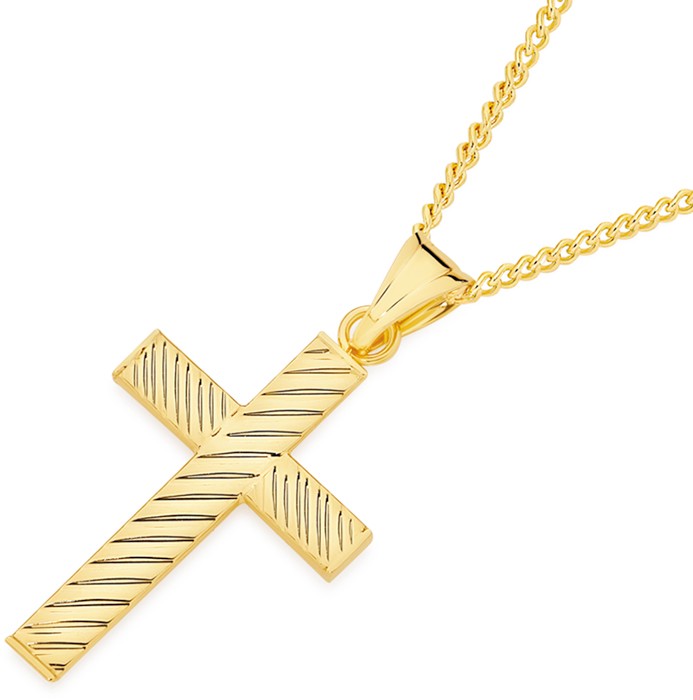 9ct Hollow Striped Cross Pendant