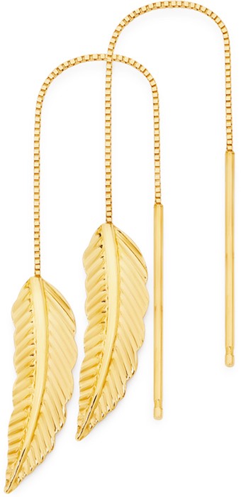 9ct Leaf Thread Drop Earrings