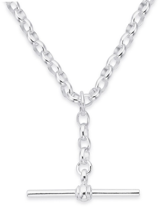 Sterling Silver 50cm Oval Belcher Chain with T-Bar Fob