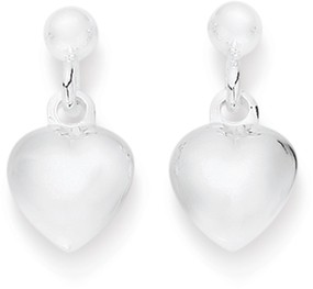 Sterling Silver Puff Heart Drop Earrings