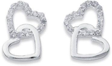 Sterling Silver Cubic Zirconia Locked Heart Studs