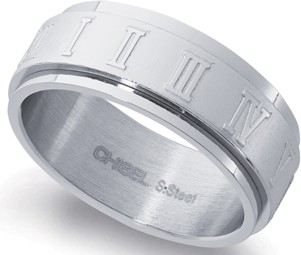 Chisel Stainless Steel Roman Numeral Ring Size R