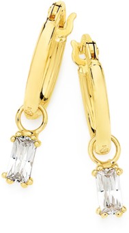 9ct Cubic Zirconia Drop Hoop Earrings