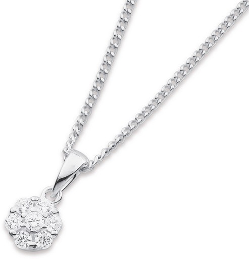 Sterling Silver Cubic Zirconia Round Cluster Pendant
