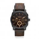 Fossil-Gents-Machine-Black-IP-Case-Brown-Leather-Strap Sale