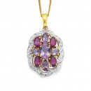 9ct-Amethyst-Rhodolite-Garnet-Diamond-Pendant Sale