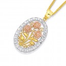 9ct-Tri-Tone-Triple-Rose-Oval-Pendant Sale