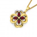 Garnet-Diamond-Clover-Pendant-in-9ct-Yellow-Gold Sale