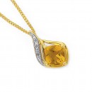 9ct-Cushion-Citrine-Diamond-Swirl-Pendant Sale