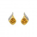 9ct-Cushion-Citrine-Diamond-Swirl-Earrings Sale