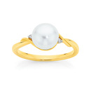 9ct-Gold-Cultured-Freshwater-Pearl-Diamond-Ring-Pearl-Size-8mm Sale