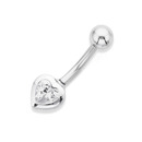 Sterling-Silver-Cubic-Zirconia-Heart-Bezel-Set-Belly-Bar Sale