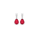 Silver-Pear-Red-Glass-CZ-Drop-Studs Sale