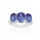 9ct-White-Gold-Created-Ceylon-Sapphire-Trilogy-Ring Sale