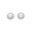 9ct-Freshwater-Pearl-Diamond-Cluster-Earrings Sale