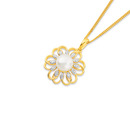 9ct-Freshwater-Pearl-Diamond-Petals-Pendant Sale