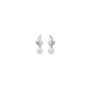 Sterling-Silver-Freshwater-Pearl-CZ-Leaf-Drop-Earrings Sale