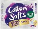 NEW-Cotton-Softs-Toilet-Tissue-King-Size-Double-Length-6-Pack Sale