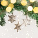 Christmas-Wishes-Metal-Champagne-Snowflakes-Hanging-Tree-Decoration-Set-of-3 Sale