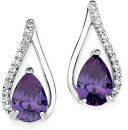 Sterling-Silver-Pear-Violet-Cubic-Zirconia-Loop-Earrings Sale