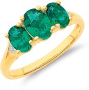 9ct-3x-Created-Emerald-Diamond-Ring Sale