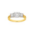 9ct-Diamond-Cluster-Trilogy-Ring Sale