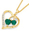 9ct-Created-Emerald-Diamond-Heart-Pendant Sale