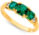 9ct-Created-Emerald-Diamond-Trilogy-Crossover-Ring Sale