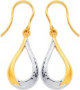 9ct-Two-Tone-Diamond-Cut-Open-Teardrop-Hook-Earrings Sale