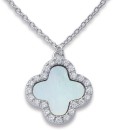 Sterling-Silver-Mother-Of-Pearl-Cubic-Zirconia-Clover-Necklet Sale