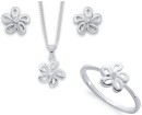Sterling-Silver-Small-Flower-with-Cubic-Zirconia-In-Centre-Studs-Pendant-Ring Sale