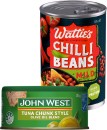 Watties-Chilli-Beans-420g-or-John-West-Tuna-185g Sale