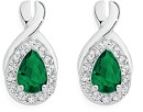 Sterling-Silver-Green-Glass-Pear-Cubic-Zirconia-Frame-Studs Sale