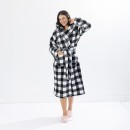 Solace-Check-Hooded-34-Length-Plush-Bathrobe-BlackWhite Sale