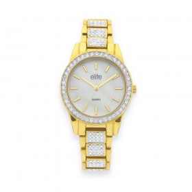 Elite+Gold+Tone+Stone+Set+Ladies+Watch