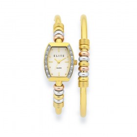 Elite-Ladies-Tri-Tone-7-Lucky-Rings-Watch-Bracelet-Set on sale