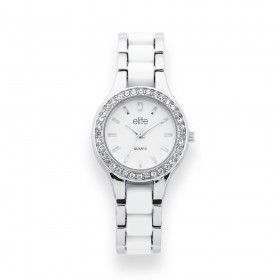 Elite+Ladies+Crystal+Set+Watch+with+Silver+%26amp%3B+White+Tone+Strap