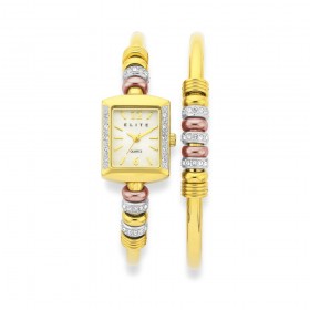 Elite-Ladies-Gold-Tone-Watch-Bracelet-Set on sale