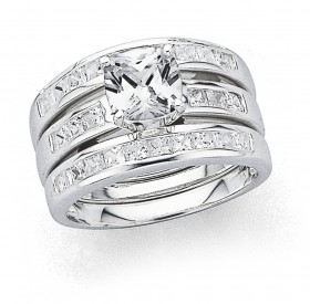 Cubic+Zirconia+Trio+Set+Ring+in+Sterling+Silver