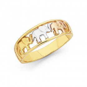 Tri+Tone+Elephants+Ring+in+9ct+Gold