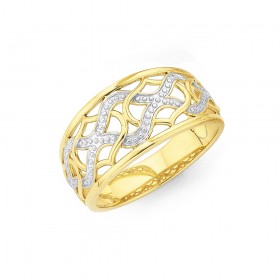 9ct-Two-Tone-Diamond-Cut-Wave-Pattern-Ring on sale