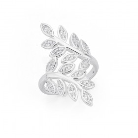 Sterling-Silver-Cubic-Zirconia-Leaf-Ring on sale