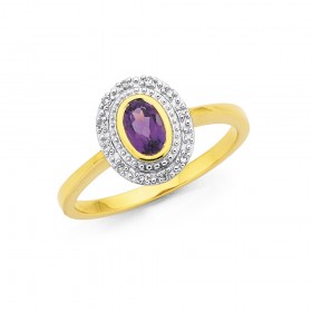 9ct+Amethyst+%26amp%3B+Diamond+Ring