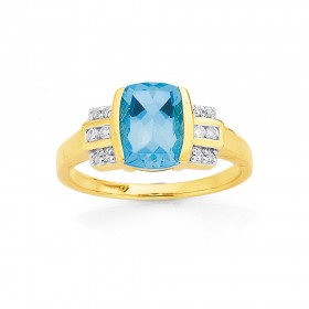 9ct+Blue+London+Topaz+%26amp%3B+Diamond+Heart+Ring