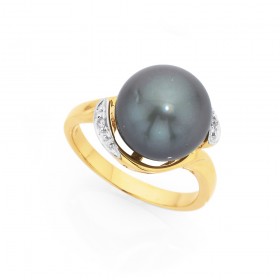 9ct+Tahitian+Pearl+%26amp%3B+Diamond+Ring