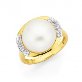 9ct+Mabe+Pearl+%26amp%3B+Diamond+Ring