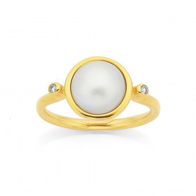 9ct+Mabe+Pearl+%26amp%3B+Diamond+Ring