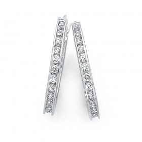 Sterling+Silver+20mm+Cubic+Zirconia+Hoop+Earrings