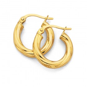 9ct+Gold+10mm+Twist+Hoop+Earrings